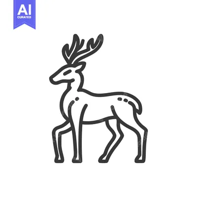 Aset desain premium: Elegant Deer Outline: Minimalist Vector Illustration with Antlers on W