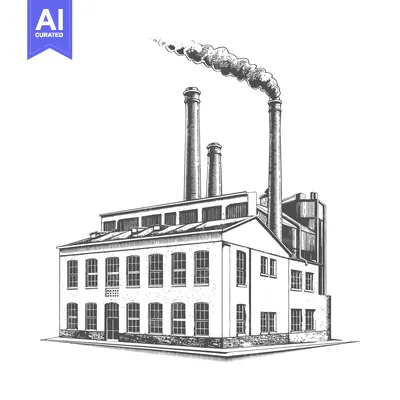 Industrial Factory Building Smoking Chimneys Releasing Air Pollution D