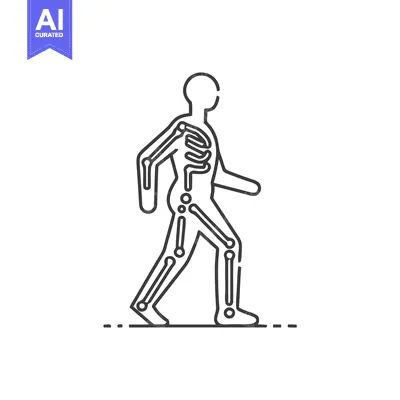 Aset desain premium: Walking Skeleton: Anatomical Outline of Human Figure in Motion, Medica