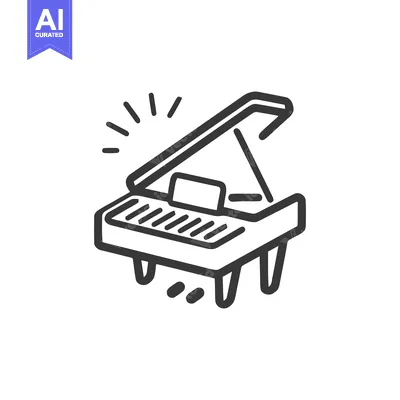 Aset desain premium: Elegant Grand Piano Icon with Sound Waves, Minimalist Design