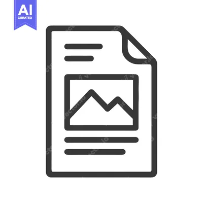 Aset desain premium: Document Icon with Mountain Image and Text Lines, Outline Style