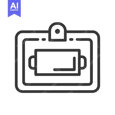 Aset desain premium: Minimalist Battery Icon: Bold Outline on White Background, Clean Desig