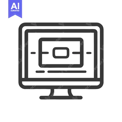 Aset desain premium: Minimalist Computer Monitor Icon with Content Display, Outline Style