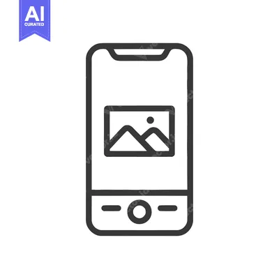 Aset desain premium: Mobile Phone with Landscape Image, Minimalist Line Art Icon