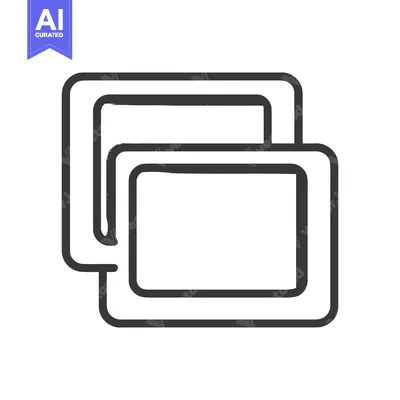Aset desain premium: Overlapping Frames Icon: Simple Black Outline on White Background