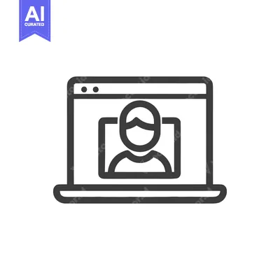 Aset desain premium: Online Meeting Icon: Laptop Displaying Person, Simple Line Art