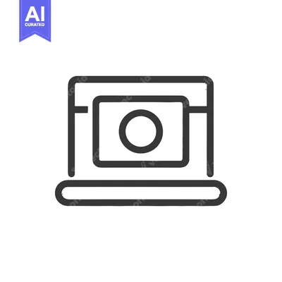Popular premium asset: Minimalist Laptop Icon with Camera, Dark Gray Outline on White Backgro