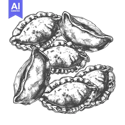 Aset premium populer: Artistic rendering of several savory and filled food items