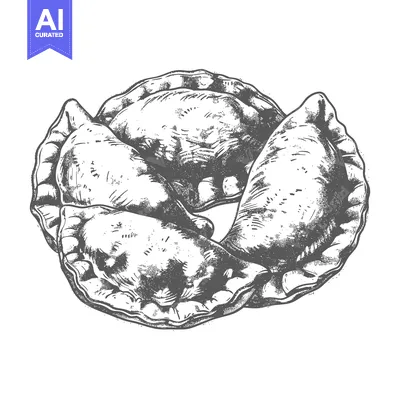 Aset premium populer: A vintage illustration of multiple baked pastries on white