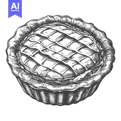 Aset desain premium: A detailed black and white illustration of a round pie