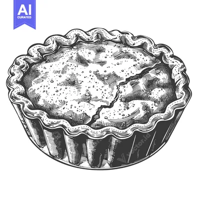 Premium design asset: A detailed black and white drawing of a tasty pie
