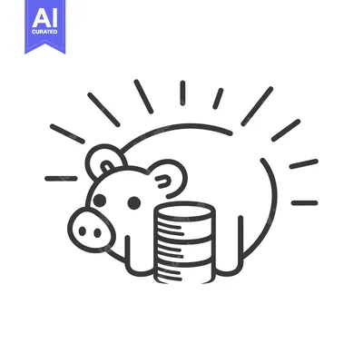 Piggy Bank with Stack of Coins and Radiating Lines