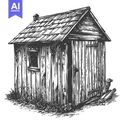 Aset premium populer: A detailed illustration depicts a small weathered wooden shed building