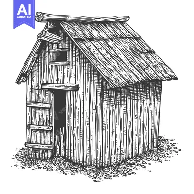Premium design asset: An old wooden shed with a simple sloped roof