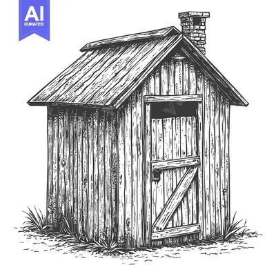 Premium design asset: A rustic illustration depicting an outhouse with a chimney and door