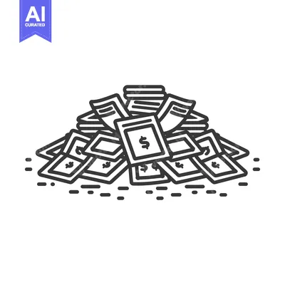 Aset desain premium: Pile of Cash with Dollar Bills in Outline Style