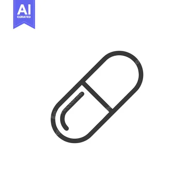 Minimalist Capsule Pill Icon: Black Outline on White Background, Medic