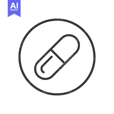 Minimalist Capsule Pill Icon in Circle, Black Outline on White Backgro