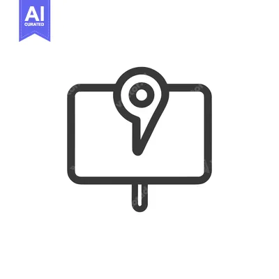 Aset premium populer: Minimalist Location Pin Icon on Signboard, Dark Gray Outline on White