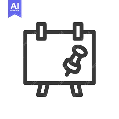 Aset premium populer: Bulletin Board with Push Pin Icon, Dark Gray Outline on White
