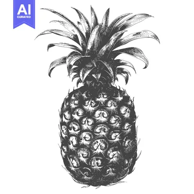 Popular premium asset: An isolated monochromatic drawing of a ripe pineapple fruit