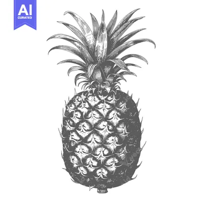 Premium design asset: An artistic black and white illustration of a delicious pineapple