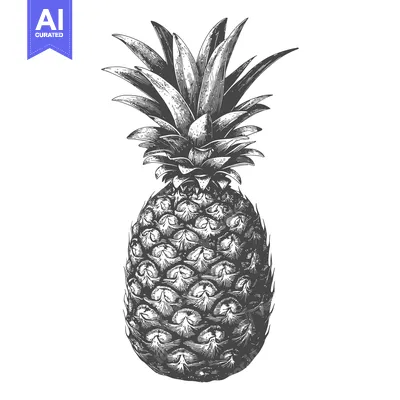Aset premium populer: Detailed black and white illustration of a tropical pineapple fruit
