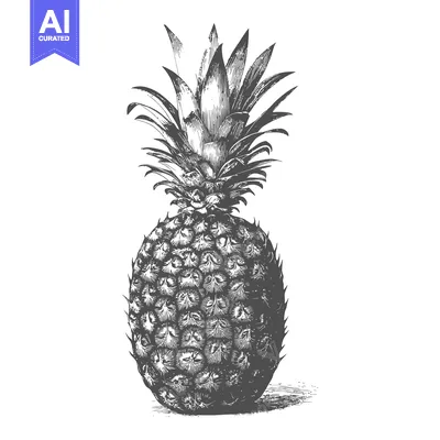 Aset desain premium: A detailed black and white illustration of a ripe pineapple