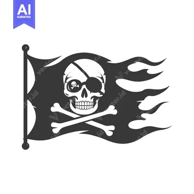 Aset desain premium: Pirate Skull and Crossbones Flag with Eyepatch