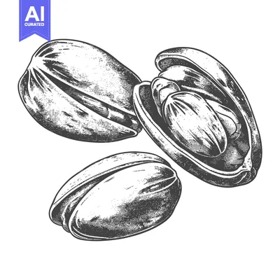 Close Up Illustration Of Three Pistachio Nuts Isolated On White