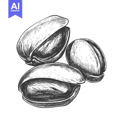 Detailed monochrome illustration of cracked open nuts displayed closel
