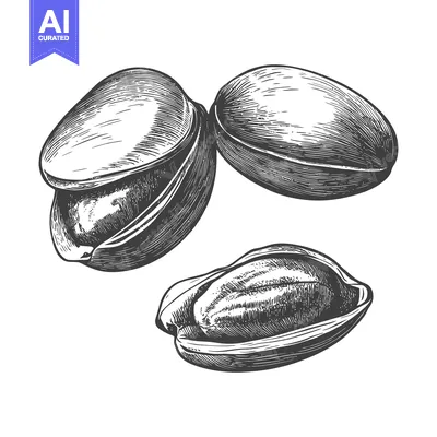 Aset premium populer: Detailed ink drawing showcasing several opened and closed pistachio nu