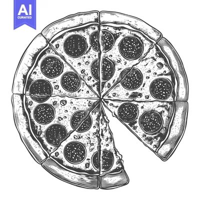 Aset premium populer: A detailed illustration of a pizza sliced and ready to eat