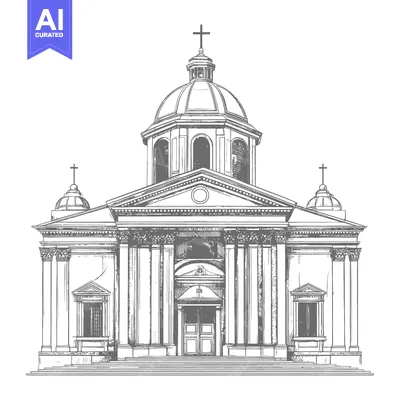 Aset premium populer: A detailed drawing of a grand church or cathedral building