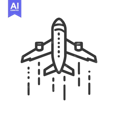 Premium design asset: Airplane Ascending: Minimalist Line Art Icon with Exhaust Trails