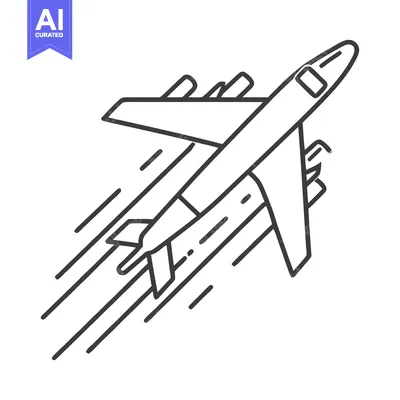 Aset desain premium: Sleek Airplane Icon Ascending with Motion Lines, Minimalist Design