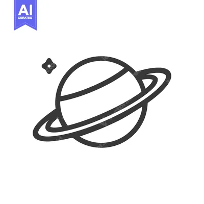 Minimalist Planet Icon with Ring and Star on White Background