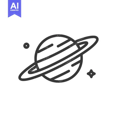 Aset premium populer: Minimalist Planet Icon with Rings and Stars on White Background