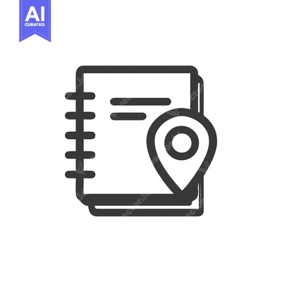 Aset desain premium: Minimalist Icon: Notebook with Location Pin, Dark Gray on White