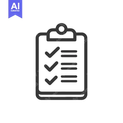Completed Checklist Icon on Clipboard, Dark Gray on White Background