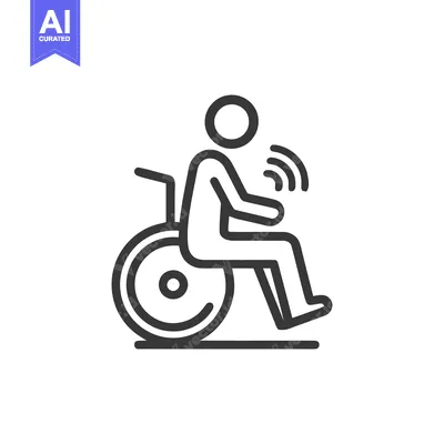 Wheelchair User with Assistive Technology: Minimalist Line Icon Design