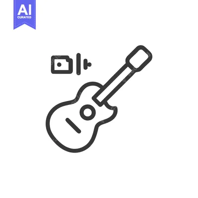 Premium design asset: Acoustic Guitar and Recording Device Icon, Minimalist Line Art
