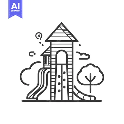 Aset desain premium: Playground Tower with Slide and Climbing Wall