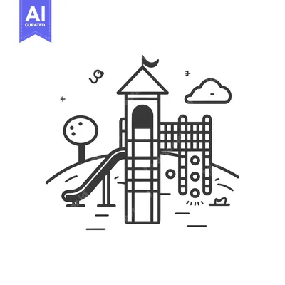 Aset premium populer: Playground with a slide, tower, climbing frame and a tree