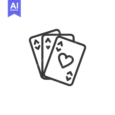 Minimalist Line Art: Three Playing Cards with Heart Suit Symbol