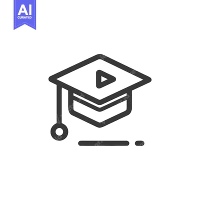 Graduation Cap Icon with Play Button, Education Symbol