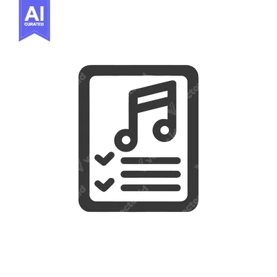 Aset desain premium: Music Checklist Icon: Dark Gray Note on White Background, Rounded Edge