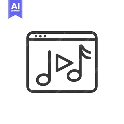 Music Streaming Icon: Play Button and Notes in Browser Window, Minimal