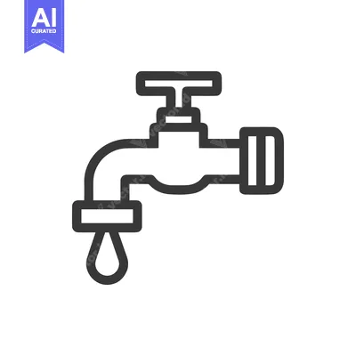 Minimalist Faucet Icon with Dripping Water, Black Outline on White Bac