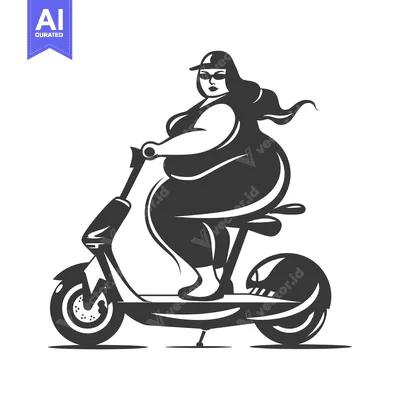 Aset premium populer: Plus-Sized Woman Riding an Electric Scooter